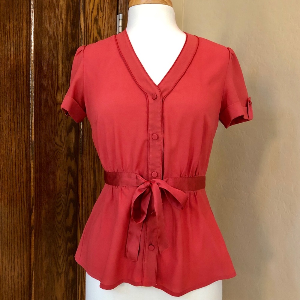 LOFT Short-Sleeve Tie Front Blouse
